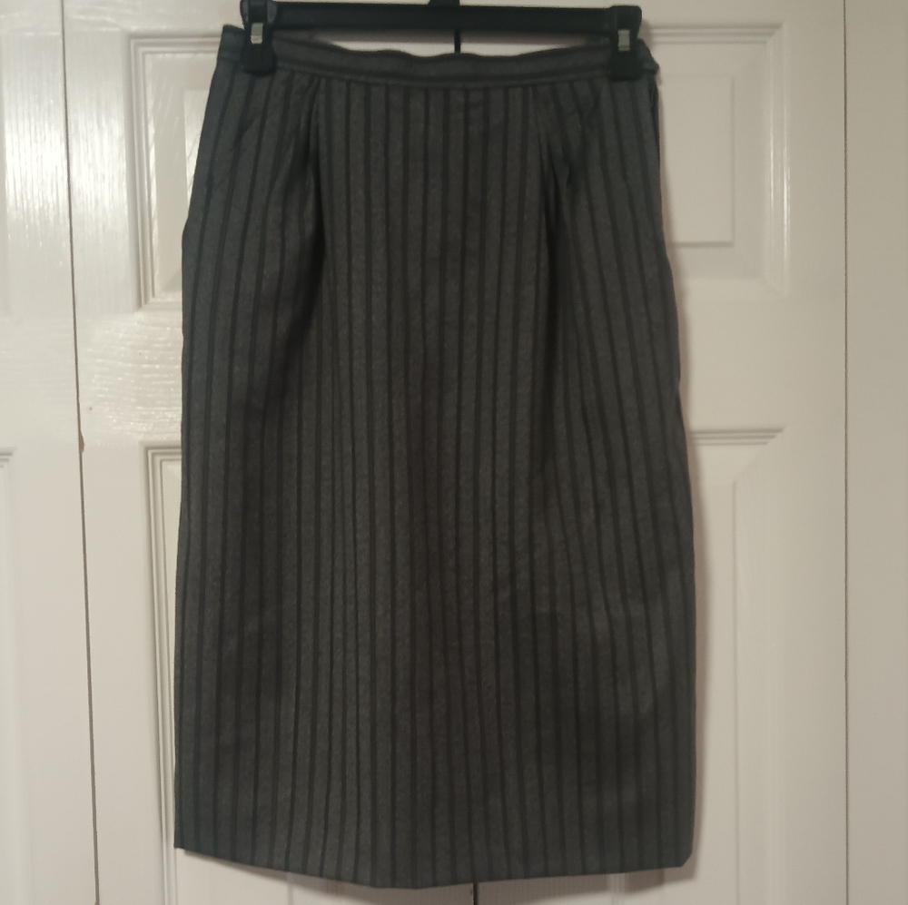 Saint Laurent Gray Pinstripe Pencil Skirt